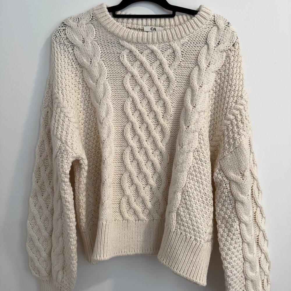 C&A Cream Cable Knit Chunky Sweater Cozy Neutral